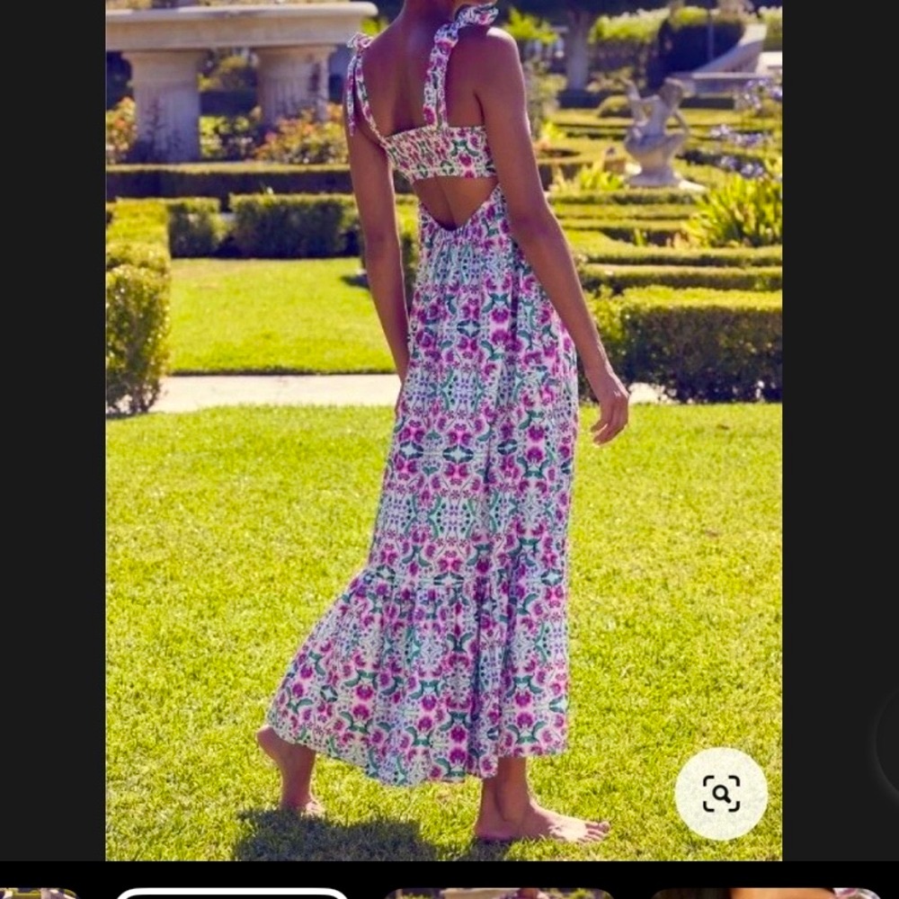 🆕 MISA Serafina Pink Green Floral Maxi Dress Open Back Cotton Sundress M NWT